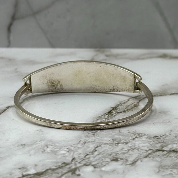 Vintage Alpaca Silver Hinged Bracelet Red Inlay Mother of Pearl Cuff 7" - Picture 5 of 12